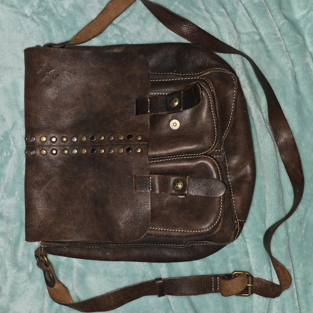 Studded Brown Leather Messenger Bag